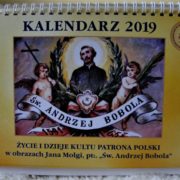 Kalendarz poświęcony prezentacji życia i dziejów kultu Św. Andrzeja Boboli ubogacone obrazami autorstwa Jana Molgi.